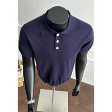 批发재고있老钱风针织衫高级感休闲<b class='q'>男士</b>短袖<b class='q'>t</b><b class='q'>恤</b>夏<b class='q'>翻领</b>短袖毛衣