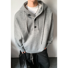 复古松弛感毛衣外套加厚宽松纽扣连帽针织老钱风上衣男女毛衣