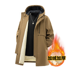 批发高端美式复古帅气连帽<b class='q'>风衣</b>外套男秋冬新款加绒加厚中长款棉衣男