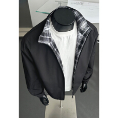 批发外贸两面穿<b class='q'>夹克</b>格子套装男女宽松外套运动棒球服休闲男女同款