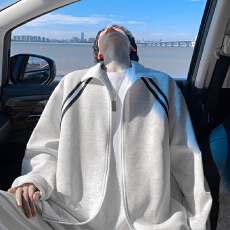 批发外贸韩国立领<b class='q'>夹克</b>外套男女高级感cleanfit慵懒风灰开衫卫衣情侣