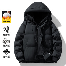 跨境假两件连帽棉服男生秋冬季休闲魔术贴加绒保暖短款面包服