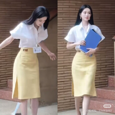 批发孟子义同款白色气质短袖衬衫上衣女<b class='q'>职业</b>通勤半身裙<b class='q'>套装</b>夏季休闲女