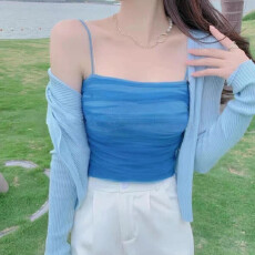 批发抖音天猫品质纯欲风网纱吊带背心款设计感小众<b class='q'>修身</b>显瘦<b class='q'>打底衫</b>内搭