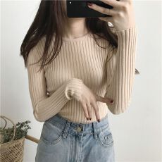 批发新款紧身韩版修身显瘦长袖打底针织衫上衣女内搭外穿百搭