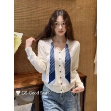 批发天猫抖音质量韩系早秋薄款针织<b class='q'>开衫</b>女<b class='q'>外</b><b class='q'>搭</b><b class='q'>长袖</b>飘带领带小香风上衣