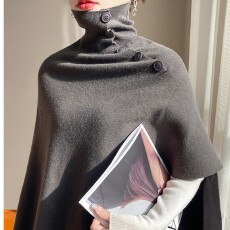 批发慵懒贵气宽松外搭不规则针织披肩时髦高领斗篷上衣毛衣罩衫上衣