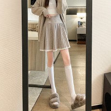 批发包心纱甜美蕾丝花边百褶裙秋新款高腰<b class='q'>显瘦</b>A字短裙针织半身裙
