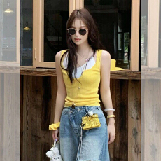 辣妹红色假两件吊带背心女独特设计感小众修身纯欲夏外穿无袖上衣