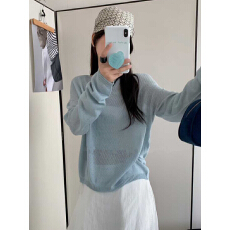 批发韩系设计感微透套头针织衫上衣女春秋季薄款慵懒宽松显瘦罩衫毛衣