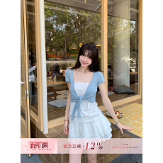 批发morning bloom绑带短袖开衫女夏季穿搭宽松无领百搭气质短款<b class='q'>上衣</b>