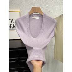 批发纯色<b class='q'>无袖</b>针织衫女夏季内搭U领显瘦坎肩背心时髦洋气百搭打底<b class='q'>上衣</b>