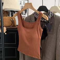 批发纯欲保暖磨毛纯色吊带背心女方领秋冬内搭带胸垫修身显瘦打底上衣