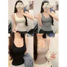 批发秋冬新款保暖背心吊带女百搭修身显瘦自带胸垫磨毛打底上衣