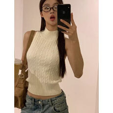 批发韩版无袖针织麻花工字小<b class='q'>背心</b><b class='q'>女</b>春季辣妹修身打底纯欲风显身材上衣