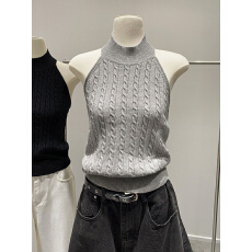 批发美式灰色挂脖无袖<b class='q'>背心</b><b class='q'>女</b>夏外穿2026新款内搭毛衣露背针织吊带上衣