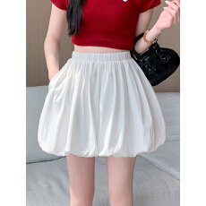 批发白色花苞短裤裙女夏季2026新款高腰显瘦百搭外穿褶皱a字灯笼热裤