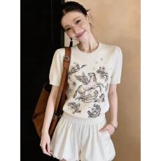 批发S- XL轻奢高货~高级感重工小马短袖<b class='q'>T</b><b class='q'>恤</b>女夏季新款正肩减龄上衣