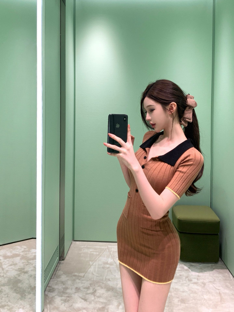 얼음 차가운 실크 빛 요리 한 로얄 자매 바람 자이언트 잘 생긴 ~ 중 몸매 가꾸기 타이트 스커트 미니 스커트 패션 가스 질감 니트 드레스