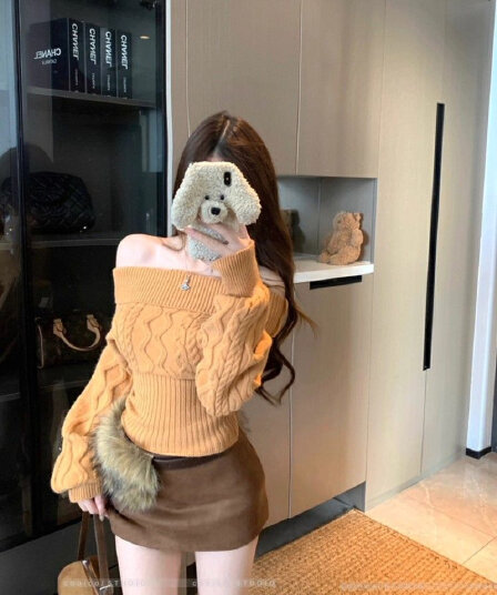 북극 플러시 워시 물 순수한 욕망 바람 섹시함 오프숄더 긴팔 스웨터 여자 가을 겨울 새로운 꽈배기 니트 맨위