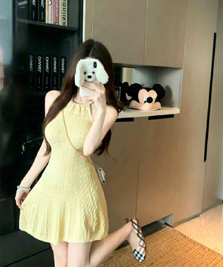얼음 차가운 실크 워시 물 행침 목 민소매 드레스 여름 순수한 욕망 바람 몸매 가꾸기 슬림해 보이는 A라인 스커트 품격 미니 스커트