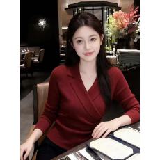 批发秋冬羊绒针织毛衣女<b class='q'>西装</b>领修身百搭打底衫外穿配大衣上衣