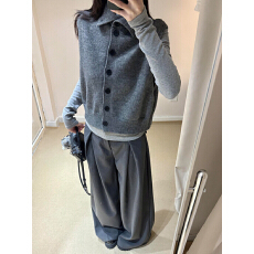 批发麻花高领针织衫双面穿毛衣背心女秋冬春季老钱风马甲纽扣无袖上衣
