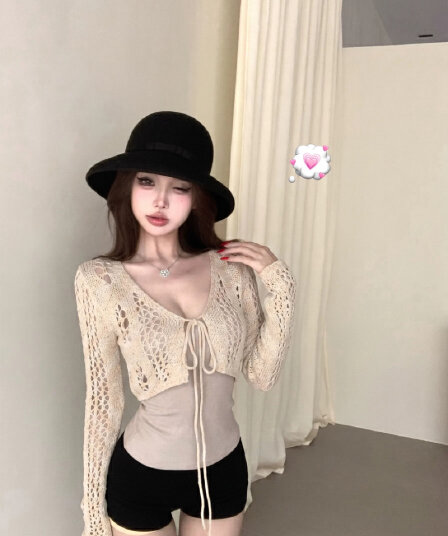 실광택 코튼 니트 긴 소매 오픈 가디건 여성 이른 가을 새로운 디자인 센스 자외선 차단 외부 가져 가라. 얇은 스타일 블라우스 맨위