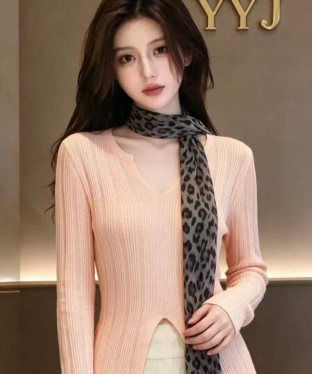 경기 스카프 니트 스웨터 여성 패션 V넥 트임 이른 가을 디자인 센스 작은 대중 Chic 프랑스식 스웨터