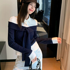 批发宋正恩polo领长袖内搭t恤女打底衫早秋韩系设计感修身假两件上衣