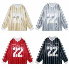 批发韩国chic春秋新款美式复古运动V领印花长袖球衣街舞<b class='q'>T</b><b class='q'>恤</b>球服男女潮