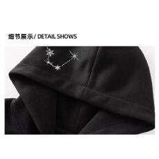 批发美式高街星星字母刺绣连帽卫衣女秋冬新款宽松高级懒惰风情侣外套