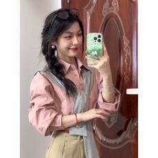 批发原版面料韩系粉色polo翻领长袖<b class='q'>衬衫</b>女秋季高级感chic内搭开衫<b class='q'>衬衣</b>