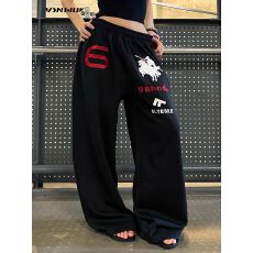 批发韩国chic新款字母刺绣天使战马印花松紧腰卫裤男女宽松<b class='q'>运动</b>长裤潮