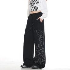 批发韩国chic新款潮流烫钻宽松<b class='q'>街头</b>休闲卫裤女宽松慵懒风阔腿运动裤子
