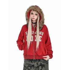 批发【纯棉毛领可拆】字母印花毛领<b class='q'>短款</b>女新款设计感休闲百搭开衫外套