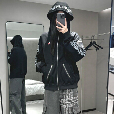 批发韩国chic华夫格加绒加厚连帽开衫<b class='q'>卫衣</b>女秋<b class='q'>宽松</b>慵懒风潮牌短款外套