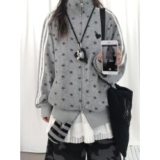 批发韩国chic美式复古爱心印花连帽开衫<b class='q'>卫衣</b>外套女重磅帽衫拉链外套潮