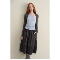 批发新款韩版人棉磨毛假两件灰蓝撞色拼接披肩开衫不对称针织上衣女潮