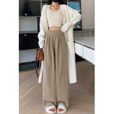 批发韩国chic雪尼尔阔腿裤<b class='q'>女</b>秋冬新款休闲高腰小个子窄版加绒运动裤子