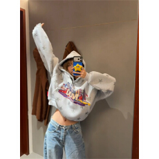 批发韩国chic美裔辣妹!!星星刺绣美式复古连帽卫衣女宽松百搭开衫外套