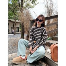 批发兔毛绒韩系百搭<b class='q'>黑白条纹</b>长袖圆领<b class='q'>T</b><b class='q'>恤</b>女春秋小个子显瘦上衣打底衫