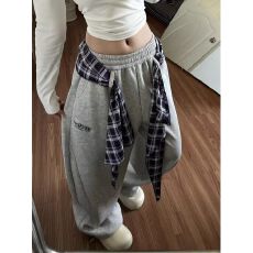 批发韩国chic新款美式新视觉叠穿可拆卸阔腿裤女宽松垂感休闲拖地长裤