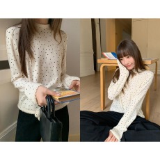 批发小众波点花边长袖T恤女秋冬新款小宽松显瘦设计感打底衫辣妹上衣