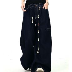 批发韩国chic高街复古解构弯刀西裤男女秋铆钉高级休闲垂坠阔腿裤子潮