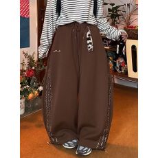 批发韩国chic美式豹纹条纹三条杠卫裤女显瘦阔腿弯刀加绒休闲保暖<b class='q'>长裤</b>