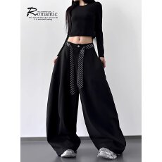 批发<b class='q'>韩国</b>chic美式复古垂坠感阔腿弯刀西裤男女潮牌休闲宽松直筒长裤子