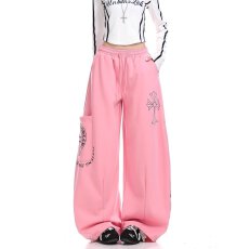 批发<b class='q'>韩国</b>chic嘻哈运动休闲裤美式卫裤宽松直筒垂坠感拖地裤灰色阔腿裤