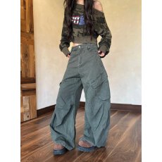 批发<b class='q'>韩国</b>chic美式复古解构工装裤男女高街宽松休闲褶皱直筒垂感阔腿裤