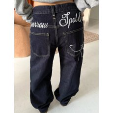 批发<b class='q'>韩国</b>chic梨型身材黑色直筒牛仔裤女2025秋冬新款宽松显瘦阔腿长裤